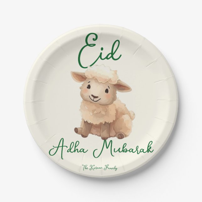 Prato De Papel Eid Al Adha Bege Cute Ovelha Jantar  (Frente)