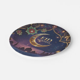 Prato De Papel Eid Mubarak celebração islâmica Dourado e azul-mar