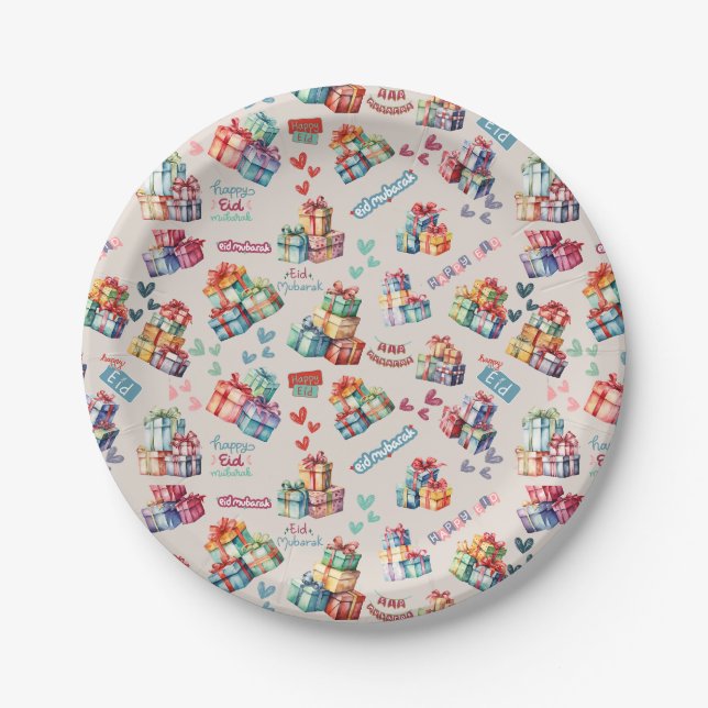 Prato De Papel Eid Mubarak Paper Plates – Colourful Gift Boxes (Frente)