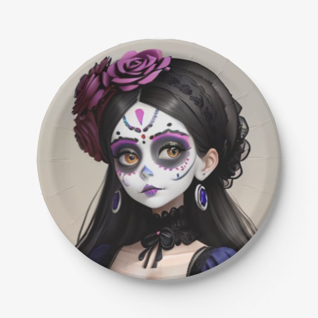 Prato De Papel el Día de los Muertos - Mulher bonita (Frente)