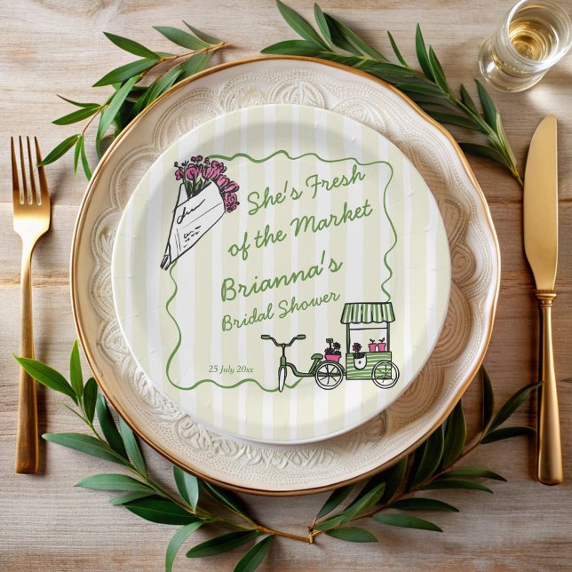 Prato De Papel Ela é nova no mercado de festa de noivado personal (She's fresh of the market bridal shower custom paper plates personalized decor monogrammed plates)