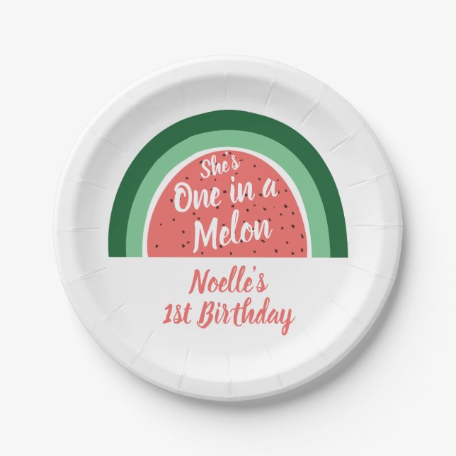 Prato De Papel Ela é uma em um Melão, Watermelon Rainbow Aniversá (Frente)