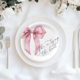 Prato De Papel Ela está dando o nó Bridal Shower Arco Rosa