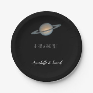 Prato De Papel Ele colocou um anel em seu Saturno na festa espaci