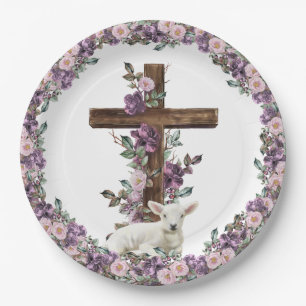 Prato De Papel Ele é Risen Floral Cruz com Placas de Papel de Lam