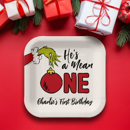 Prato De Papel Ele é um Mau | Aniversário Grinch
