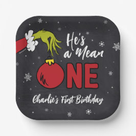 Prato De Papel Ele é um Mau | Aniversário Grinch Quadro Negro