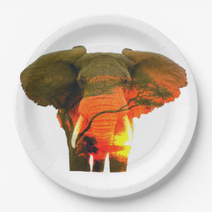 Prato De Papel Elefante Africano no Sunset Serengeti