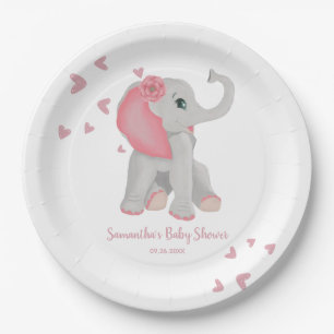 Prato De Papel Elefante Blush Pink Watercolor Girl Chá de fraldas