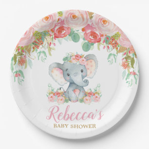 Prato De Papel Elefante - Chá de fraldas Rosa Esbranquiçado Beb