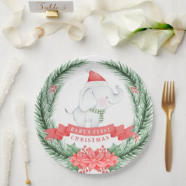 Prato De Papel Elefante Cute | Primeiro Natal do Bebê