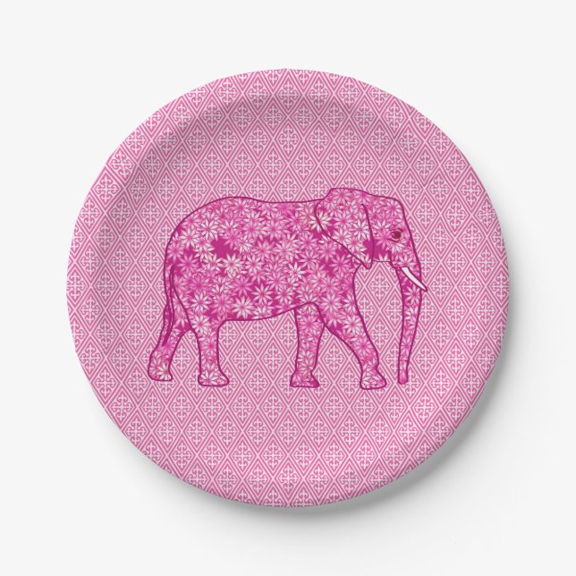 Prato De Papel Elefante da flor - rosa do fúcsia (Frente)