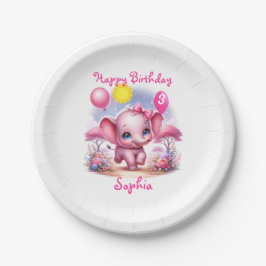 Prato De Papel Elefante de aniversário rosa adorável com balões