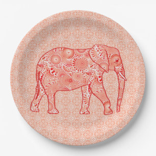 Prato De Papel Elefante de espiral frontal - laranja coral e bran