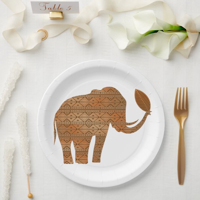 Prato De Papel Elefante - Design de Arte Tribal (Casamento)