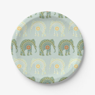 Prato De Papel Elefante e Mandala em verde claro