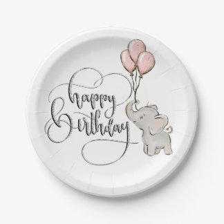 Prato De Papel Elefante Feliz Aniversário