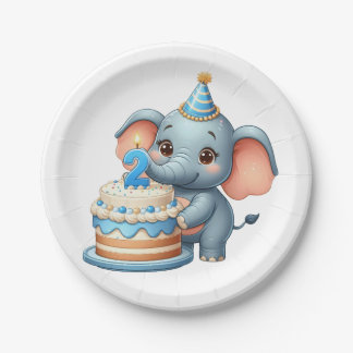 Prato De Papel Elefante Fofo 2º Aniversário