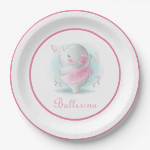 Prato De Papel Elefante rosa Ballerina em uma dança de Tutu