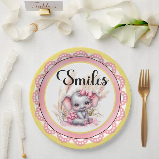 Prato De Papel Elefante Rosa Doce - Sorrisos de Amendoim (Casamento)