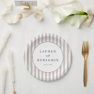 Prato De Papel Elegância Beje Sofisticada Listrada
