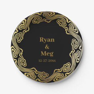 Prato De Papel Elegância Contemporânea: Ondas de Quadro Dourado M