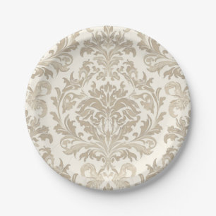 Prato De Papel Elegância de Marfim Barroco Damasko Clássico Antig