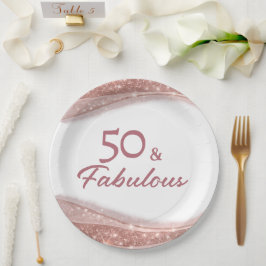 Prato De Papel Elegant 50 & Fabulous Rose Gold Birthday Party