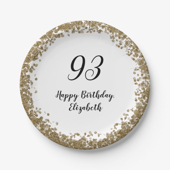 Prato De Papel Elegant 93rd Birthday Plates With Gold Sequins (Frente)