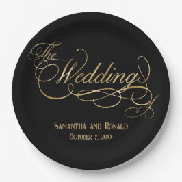 Prato De Papel Elegant Black and Faux Gold Calligraphy Wedding