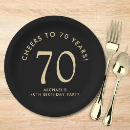 Prato De Papel Elegant Black Gold 70th Birthday Party