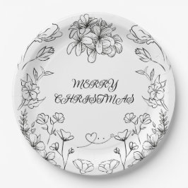 Prato De Papel Elegant Black White Floral Christmas Plate