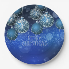 Prato De Papel Elegant Blue & Silver Baubles Christmas