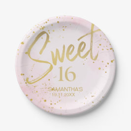 Prato De Papel Elegant Blush Pink & Gold Confetti Sweet 16
