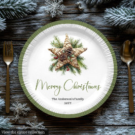 Prato De Papel Elegant Boho Botanical Christmas Tree Dinner Plate