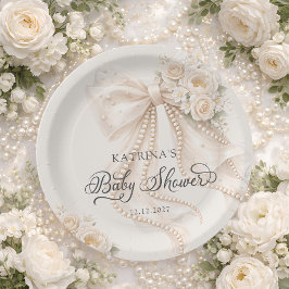 Prato De Papel Elegant Bow Flowers Baby Shower