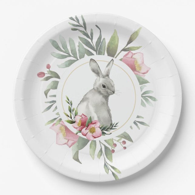 Prato De Papel Elegant Bunny Flor design (Frente)