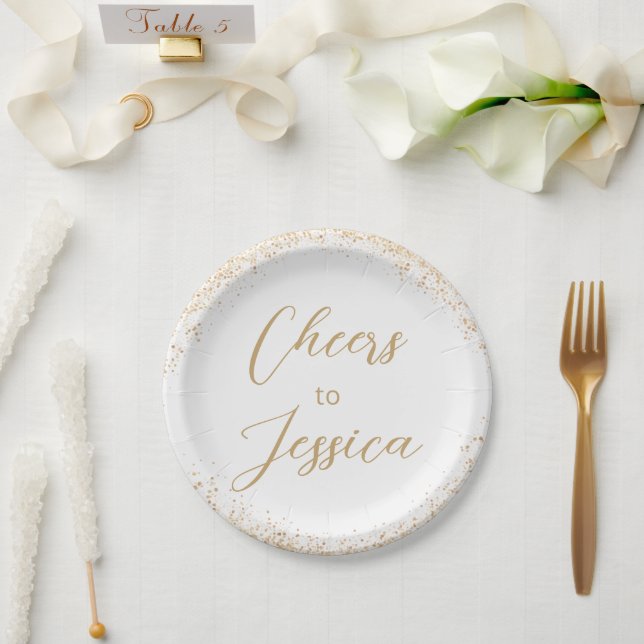 Prato De Papel Elegant Cheers Script Glitter Birthday Party  (Casamento)