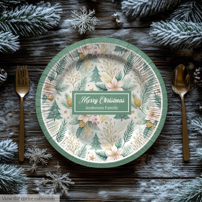 Prato De Papel Elegant Christmas Paper & Party Plates Sage Gold (Elegant Christmas Paper & Party Plates Sage Gold)