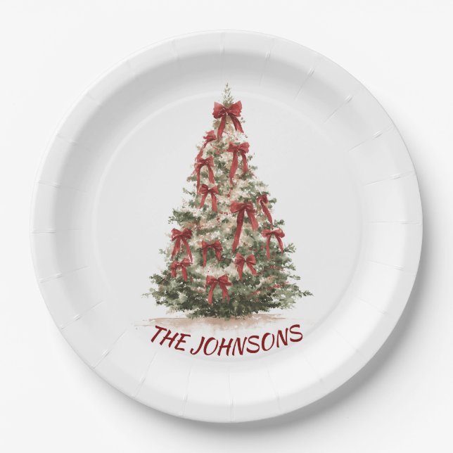 Prato De Papel Elegant Christmas Tree Custom Name Paper Plates (Frente)