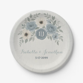 Prato De Papel Elegant Dusty Blue Floral Wax Seal Wedding
