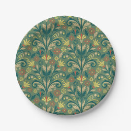 Prato De Papel Elegant Floral Pattern in Yellow and Red on Green