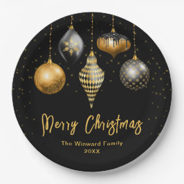 Prato De Papel Elegant Gold and Black Ornament Christmas