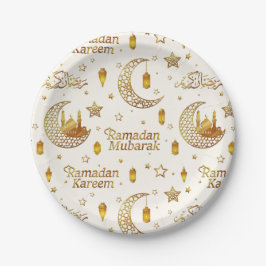 Prato De Papel Elegant Gold Crescent Ramadan Iftar Party
