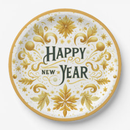 Prato De Papel Elegant Gold Happy New Year Paper Plate