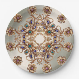 Prato De Papel Elegant Gold Jewel Flowers Paper Plate