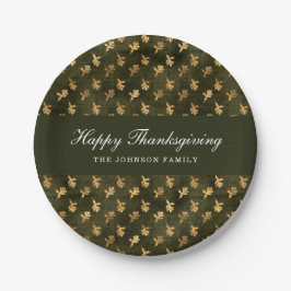 Prato De Papel Elegant Green Leaves Thanksgiving