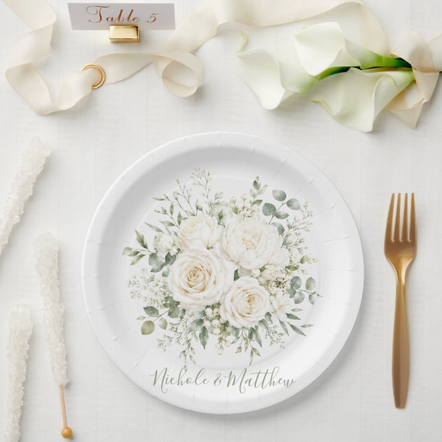 Prato De Papel Elegant Ivory Floral Wedding (Casamento)