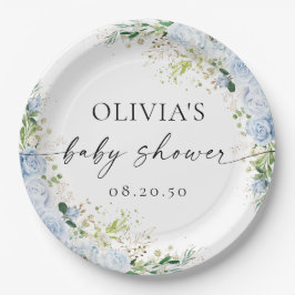 Prato De Papel Elegant Light Blue Baby Shower Paper Plate