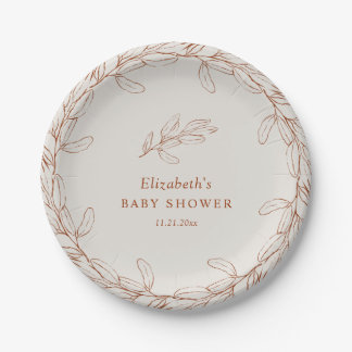 Prato De Papel Elegant Line Art Botanical Baby Shower